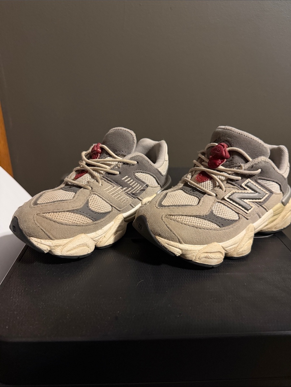 New Balance Kids Beige, Gray and Red Accent Sneakers